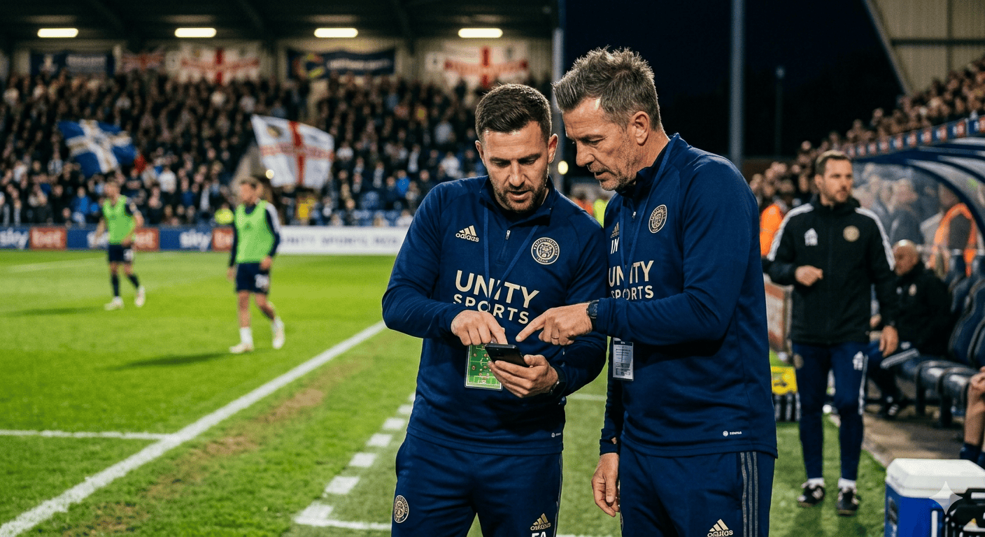 Coaches tracking match data on the sideline